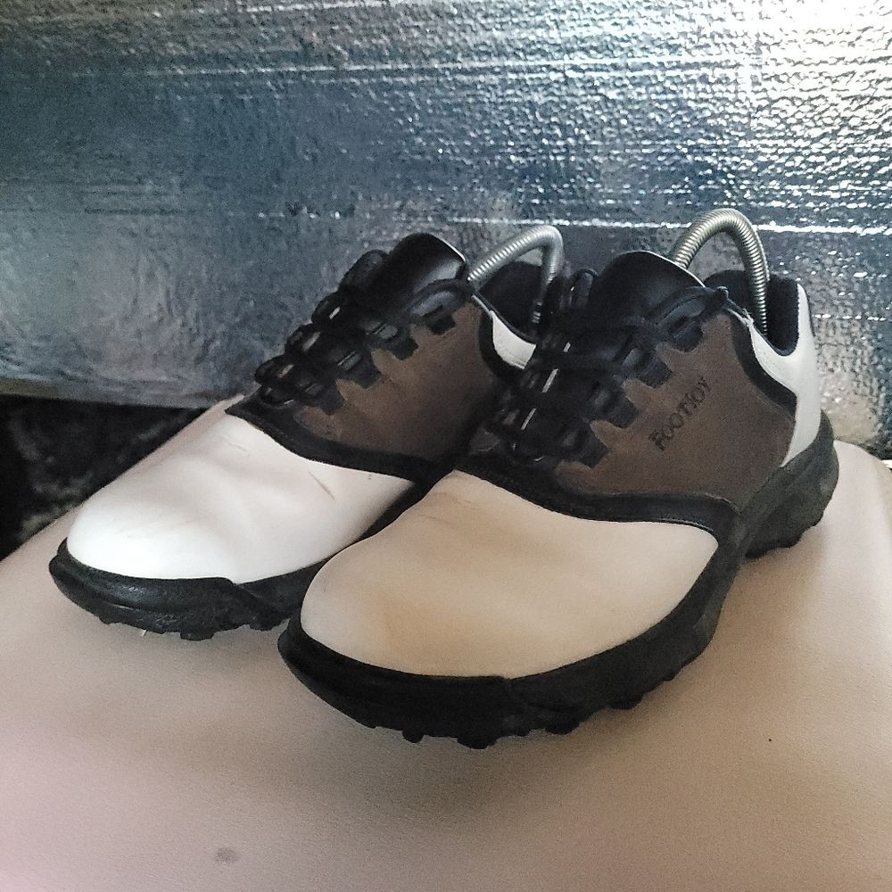 FootJoy Junior GreenJoys Golf Shoe Cleats White Brown Saddle Oxford Mens 9.5